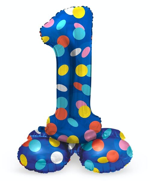 Staande Folieballon Cijfer 1 Colorful Dots - 72 cm