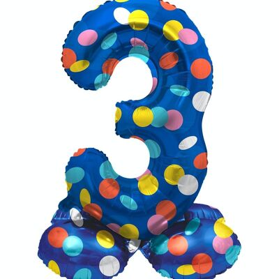 Standing Foil Balloon Number 3 Colorful Dots - 72 cm