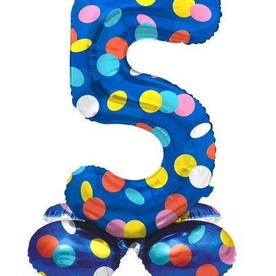 Standing Foil Balloon Number 5 Colorful Dots - 72 cm