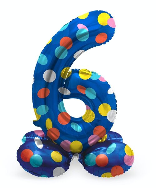 Staande Folieballon Cijfer 6 Colorful Dots - 72 cm