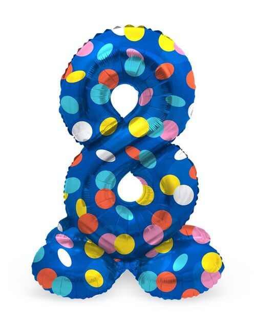 Staande Folieballon Cijfer 8 Colorful Dots - 72 cm