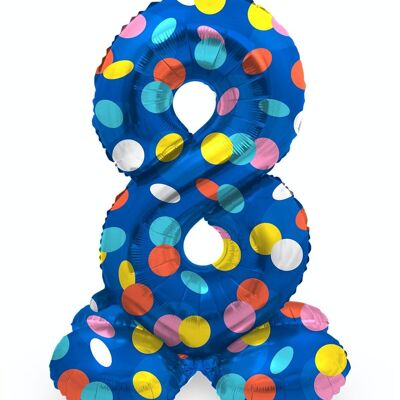 Staande Folieballon Cijfer 8 Colorful Dots - 72 cm