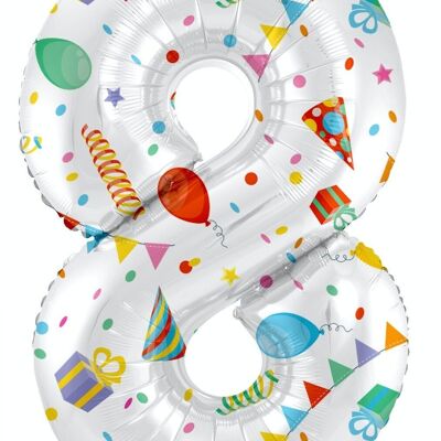 Folieballon Cijfer 8 Joyful Party - 86 cm