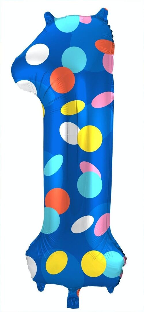 Folieballon Cijfer 1 Colorful Dots - 86 cm