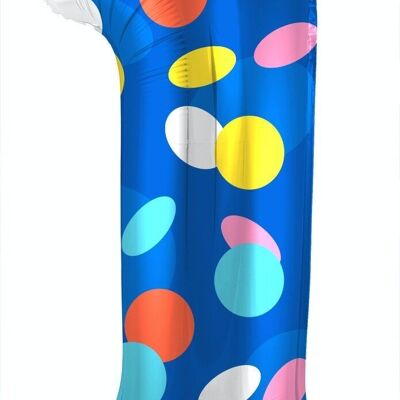 Folieballon Cijfer 1 Colorful Dots - 86 cm