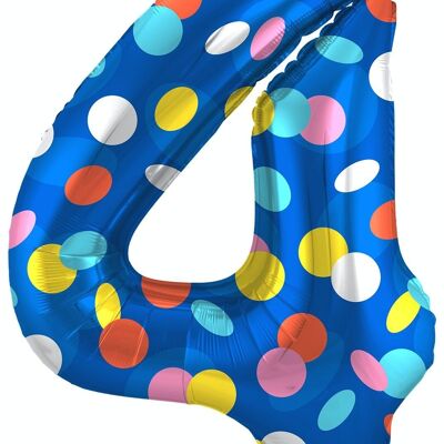 Foil balloon Number 4 Colorful Dots - 86 cm