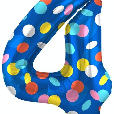 Folieballon Cijfer 4 Colorful Dots - 86 cm