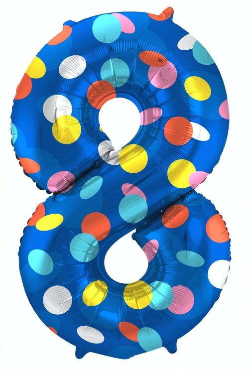 Folieballon Cijfer 8 Colorful Dots - 86 cm