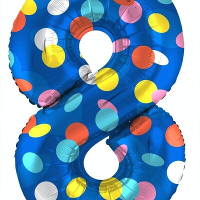 Foil balloon Number 8 Colorful Dots - 86 cm