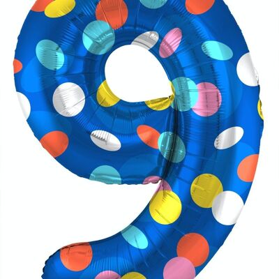 Foil balloon Number 9 Colorful Dots - 86 cm
