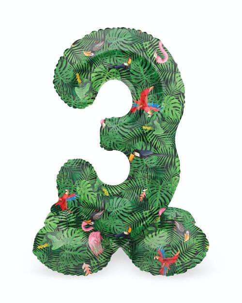 Staande Folieballon Cijfer 3 Jungle Vibe - 41 cm