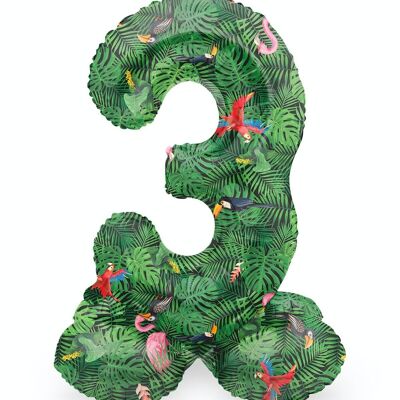 Palloncino foil in piedi Numero 3 Jungle Vibe - 41 cm