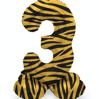 Palloncino foil in piedi numero 3 Tiger Chic - 41 cm