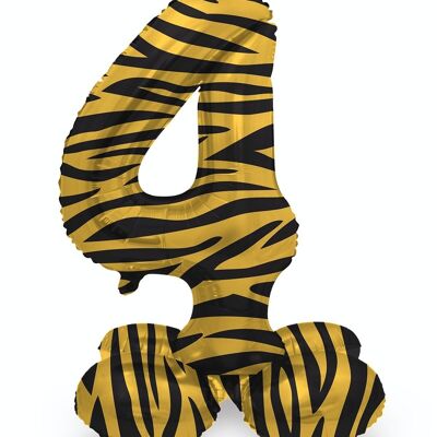 Staande Folieballon Cijfer 4 Tiger Chic - 41 cm