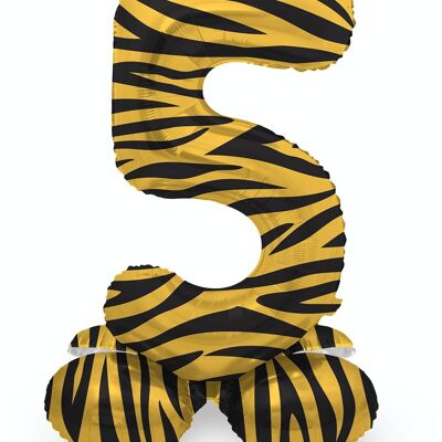 Staande Folieballon Cijfer 5 Tiger Chic - 41 cm