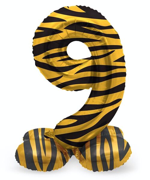 Staande Folieballon Cijfer 9 Tiger Chic - 41 cm