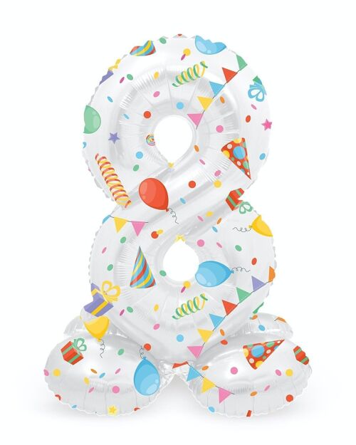 Staande Folieballon Cijfer 8 Joyful Party - 41 cm