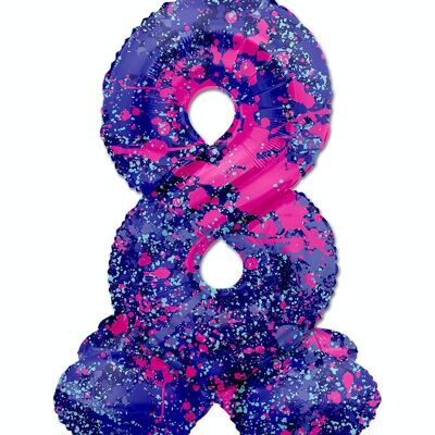 Standing Foil Balloon Number 8 Paint Splash - 41 cm