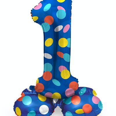 Standing Foil Balloon Number 1 Colorful Dots - 41 cm