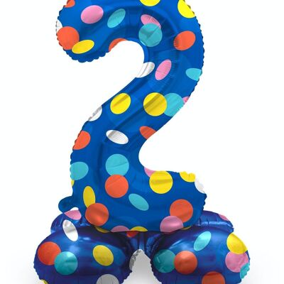 Standing Foil Balloon Number 2 Colorful Dots - 41 cm