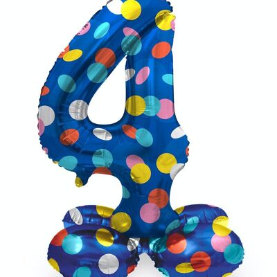 Standing Foil Balloon Number 4 Colorful Dots - 41 cm