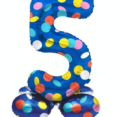 Standing Foil Balloon Number 5 Colorful Dots - 41 cm