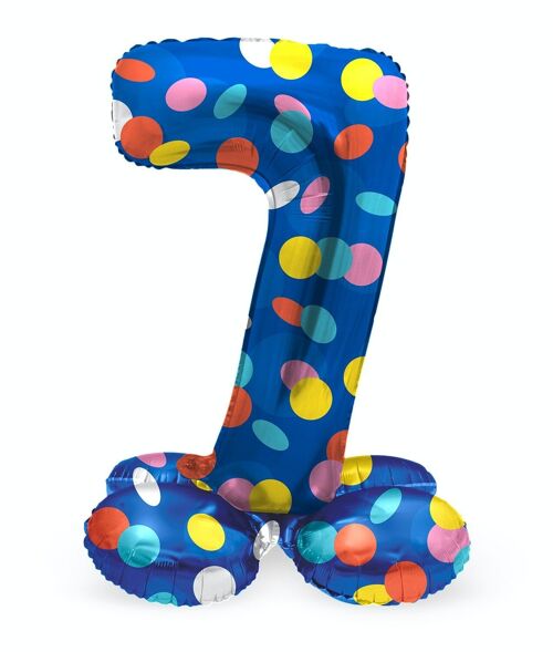 Staande Folieballon Cijfer 7 Colorful Dots - 41 cm