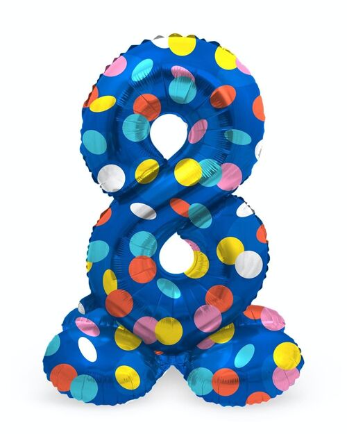 Staande Folieballon Cijfer 8 Colorful Dots - 41 cm