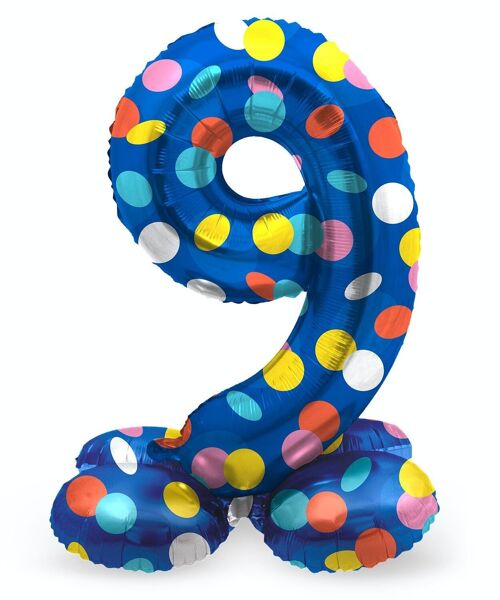 Staande Folieballon Cijfer 9 Colorful Dots - 41 cm