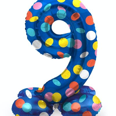 Staande Folieballon Cijfer 9 Colorful Dots - 41 cm