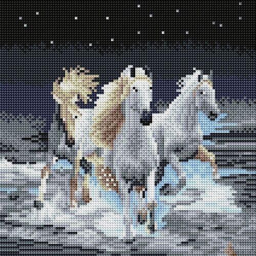 Diamond Painting White horses, 30x30 cm, Round Drills