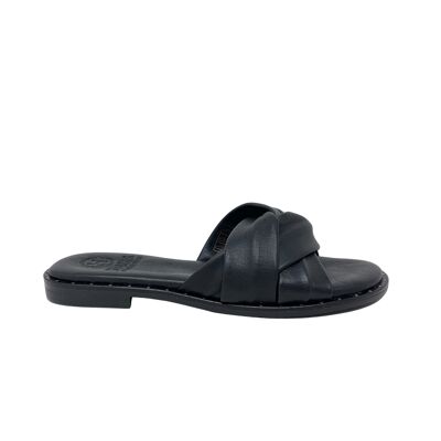 Flache Aglaya-Sandale aus schwarzem Leder