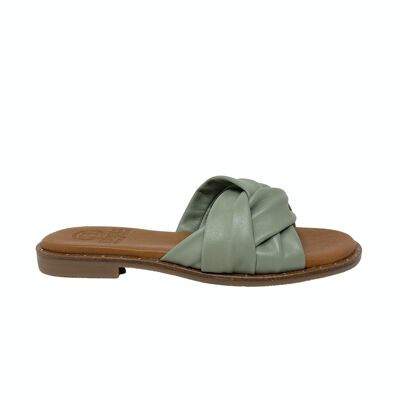 Flache Aglaya-Sandale aus grünem Leder