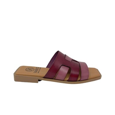 Sandale plate Temis en cuir bordeaux