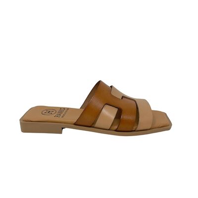 Temis flat sandal in leather Cuero