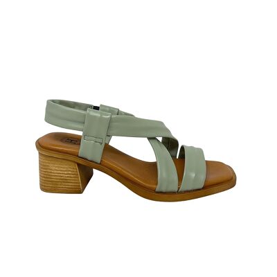 Tea heeled sandal in Green leather