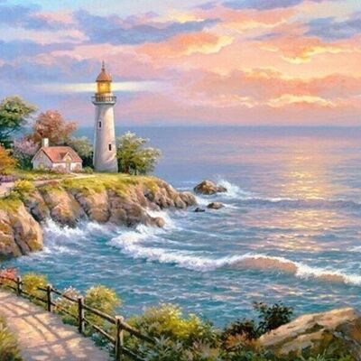 Diamond Painting The lighthouse and the sea, 40x30 cm,Square Drills