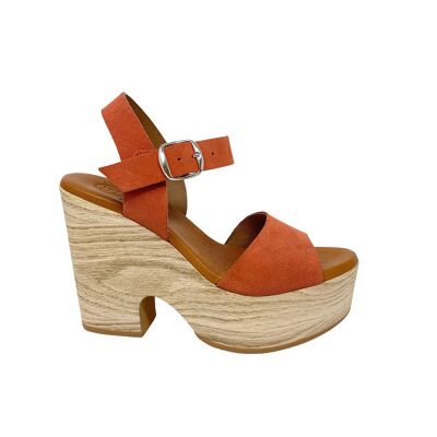 Makena platform sandal in orange split leather