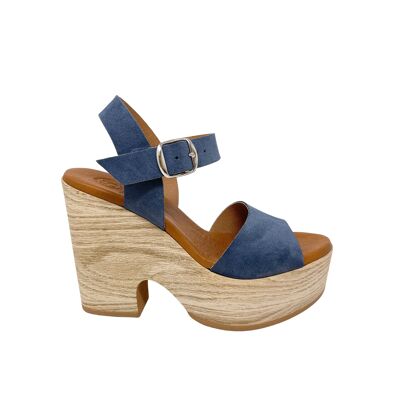 Makena platform sandal in split leather Blue