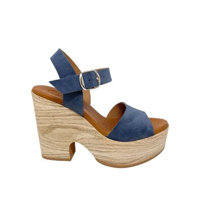 Sandalo con plateau Makena in pelle crosta Blu