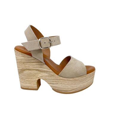 Makena platform sandal in beige split leather