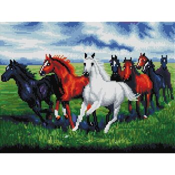 Diamant Peinture Chevaux au Galop, 30x40 cm, Forets Carrés 2