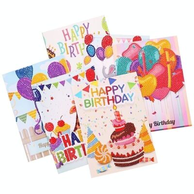 Diamond Painting Birthday Cards, Round Drills, 6 pieces