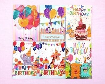Cartes d'anniversaire avec peinture au diamant, forets ronds, 6 pièces 3