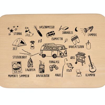 Snack boards with Bavarian camping motifs made from local beech (dialect) – 1 PU = 5 pieces