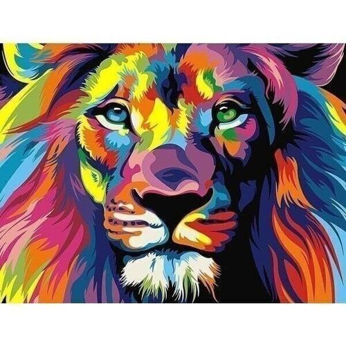 Diamond Painting A colored lion, 44x33 cm, Round Drills