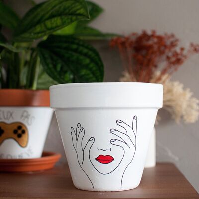 Terracotta Flower Pot / Cache Pot: Woman Face