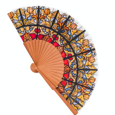 Wood and fabric fan handmade in Spain. Modernist 6