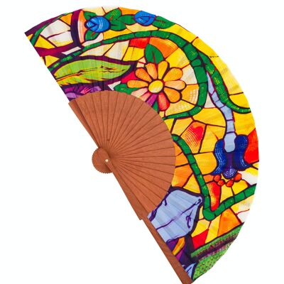 Wood and fabric fan handmade in Spain. modernist 8
