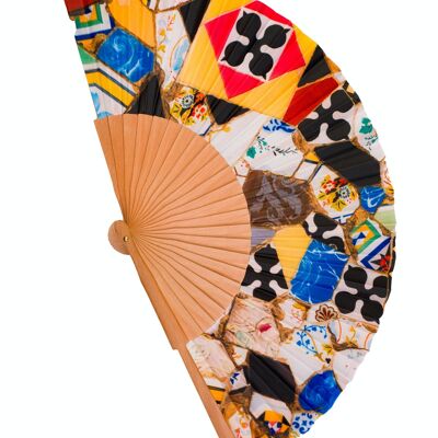 Wood and fabric fan handmade in Spain. Modernist 13